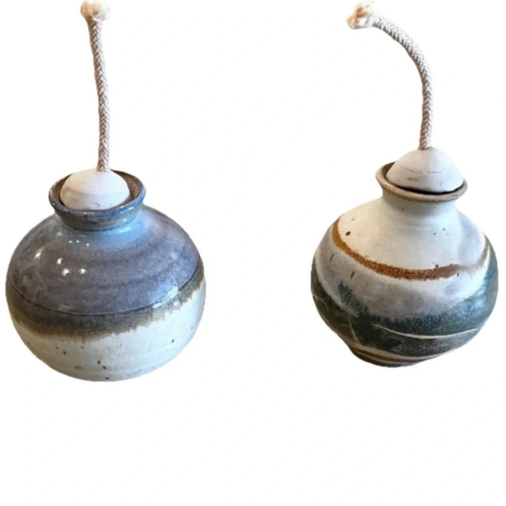 WAGNER STONEWARE Handthrown POTTERY Glazed Ceramic OIL LAMPS Unique Rustic Decor